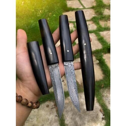 High-quality Black Damascus steel straight blade, Japanese ebony hilt outdoor hunting tactics straight blade with scabbard tools