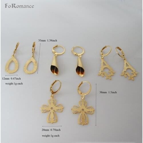 FOUR STYLES CARVED DANGLER - YELLOW GOLD GP TALL 1.5" EARRING/ WATER DROP LETTER A JESUS CROSS HORN