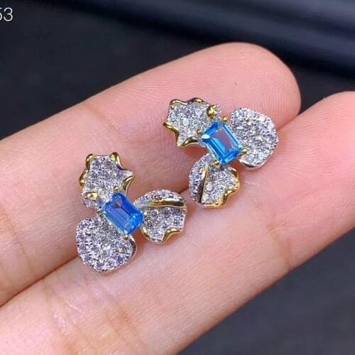 Jewelry 925 Silver Topaz Stud Earrings for Daily Wear 3*4mm Natural Topaz Earrings Simple Silver Gemstone Earrings