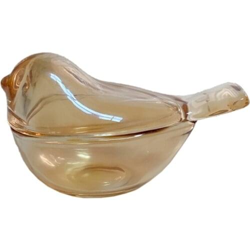 Bird Trinket Box Amber/ Transparent Glass Bird Animal Collectable Wedding Jewelry Ring Holder Organizer