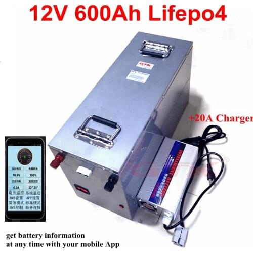 New 12V 500Ah 600Ah Lifepo4 lithium battery 12v BMS with bluetooth for Solar energy storage motor homes RV EV boat+20A Charger