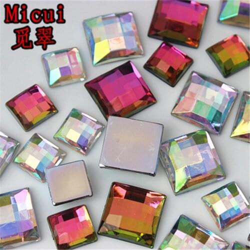 Micui 50pcs 10/14mm Crystal Clear AB Acrylic Rhinestones Flatback Square Gems Strass Stone For Clothes Dress Craft MC18