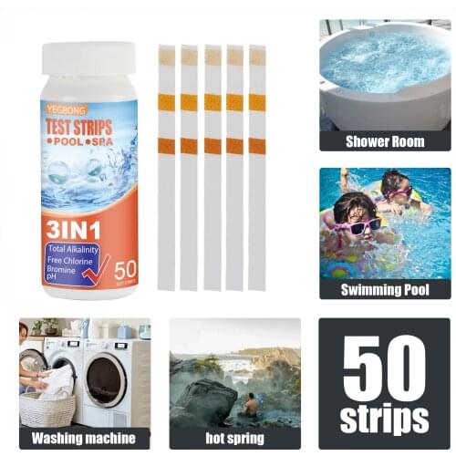 3-in-1 50PCS Water PH Test Strips Swim Pool Test Strips Swimming Pool Test Paper Chlorine PH Value Alkalinity Hardness Test