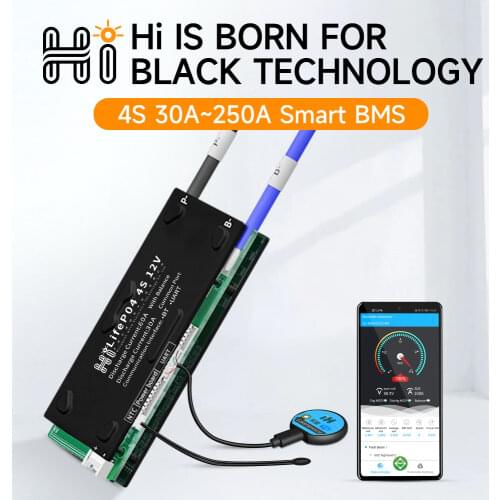 Smart bms Lifepo4 4s 100A 200a 30A 40A 60A for lithium battery pack rated 3.2V 12V with bluetooth UART usb to PC terminal Ntc