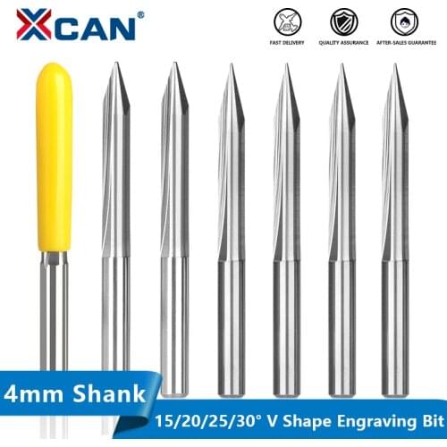 XCAN 2 Flute Straight Milling Cutter 4mm Shank V Shape End Mill For Wood Acrylic PVC Plywood Carving CNC Router Engraving Bit