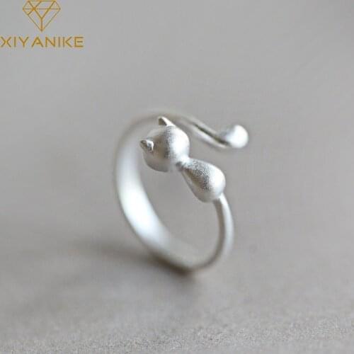XIYANIKE 925 Sterling Silver Korean Style Cute Creative Cat Rings Prevent Allergy For Women Party Trendy Jewelry Adjustable Gift