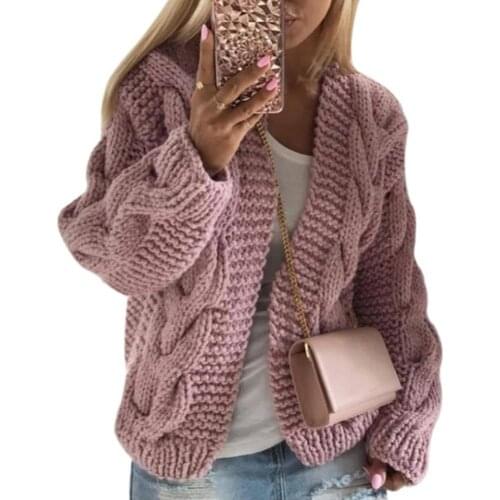 Women Casual Autumn Winter Solid Color Long Sleeve Ladies Sweater Cardigans Female Braid Knitted Sweater Jacket Cardigan Coat