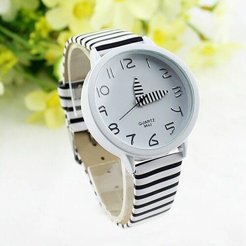 Women Stripes Strap Watches Color Round Case Casual Wrist Watch Watches Design 5DHF 6YNC 93W7