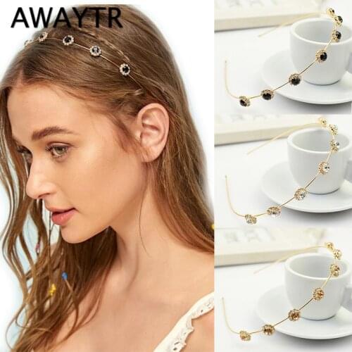 AWAYTR Gold Sliver Metal Rhinestone Flower Hairband for Women Tiara Sweet Wedding Hair Accessories Elegant Girls Headband