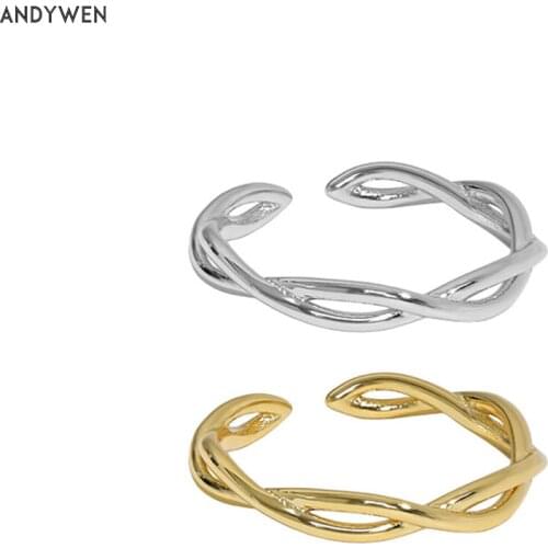 ANDYWEN 925 Sterling Silver Gold Twist Chain Rock Punk Resizable Rings Adjustable Geometric Irregular Jewelry 2021Women Gift