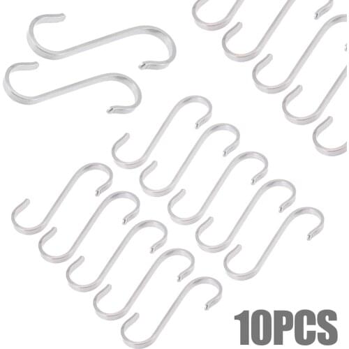 10pcs Stainless Steel S Shape Hook Clothes Bag Hanger Hooks Bathroom Kitchen Bedroom Multifunction Hooks