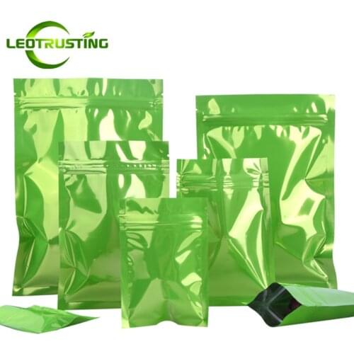 Leotrusting 100pcs Glossy Green Aluminum Foil Zip-Lock Bag Resealable Flat Snack Powder Hardware Buttery Nail Gifts Pouches