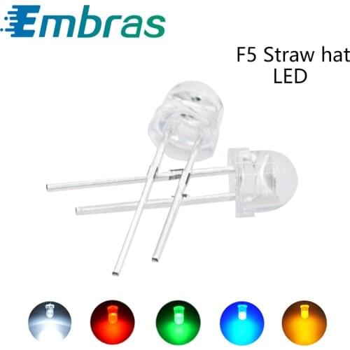 100Pcs F5 5mm DIP LED Straw Hat Lamp High Light Emitting Diode Blue Yellow White Green Red Fast Slow RGB DIY Kit