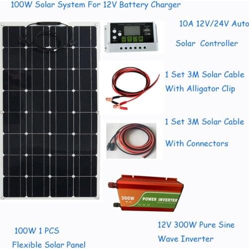 100 Watt 100W flexible Solar Panel complete kit for 12V 24V solar Battery charge RV/boat/car
