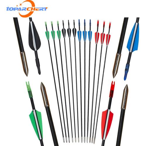 6/12pcs Toparchery Hunting Fiberglass Arrows 31'' Diameter 6mm 3'' Plastic Feather archery arrow for Recurve Bow Archery arrow