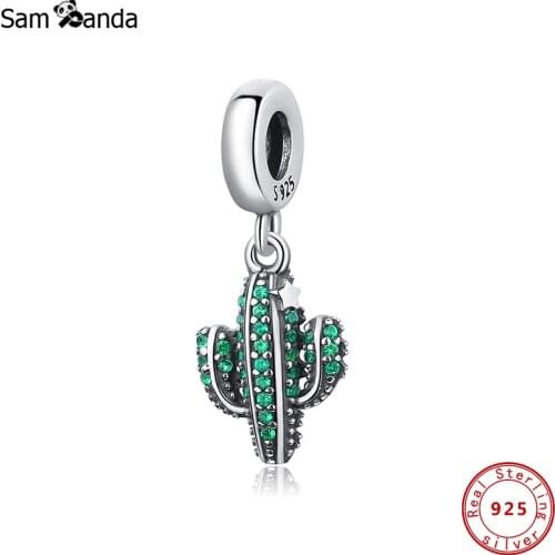 2020 100% Original 925 Sterling Silver CZ Charms Desert Cactus Charm Pendant Fit Original Bracelets DIY Women Jewelry