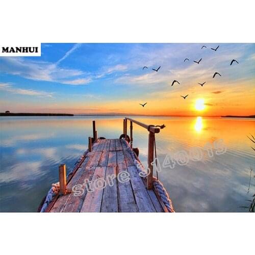 3d Cross Stitch Embroidery Diamond 5d Diy Diamond Painting Sunset wooden bridge Stickers Mosaic Diamond Gift Home Decor BCD384