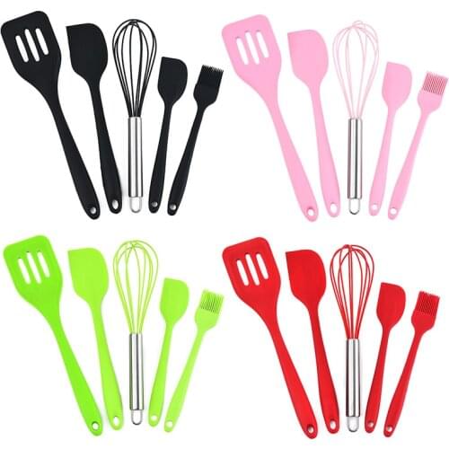 5Pcs/Set Kitchen Ware Silicone Scraper Oil Brush Egg Whisk Cream Scraper Spatula Cooking Utensil Multipurpose Kitchen Cake Tools