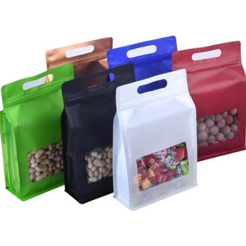 50pcs 3D Portable Thick Plastic Window Zip Lock Bags Widen Bottom Resealable Snack Spice Sugar Party Gifts Packaging Pouches