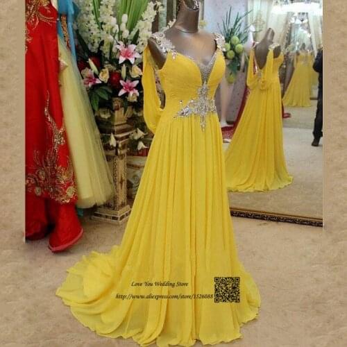 Abendkleider Crystal 2016 Turquoise Yellow Long Evening Dresses Backless Prom Dress Gowns Beads Party Dress Robe de Soiree