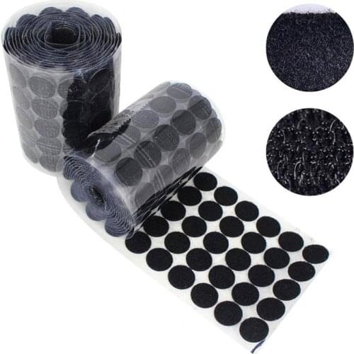 AIJJU Black 100 pairs 10mm/15mm/20mm/25mm Self-adhesive hook and loop tape dobbleside dots polka dot fastening tape sewing