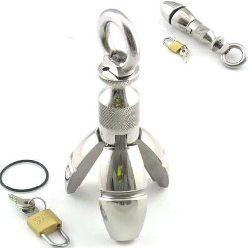 Stainless Steel Anal Dilator Ass Expanding Chastity Device Anal Sex Toy For Women Men Couple Butt Plug With Lock Adjust Anus Toy