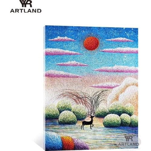 Big sizes 100% Handmade oil painting on canvas abstract deer landscape wall art hanging picture for living room bedroom unframed