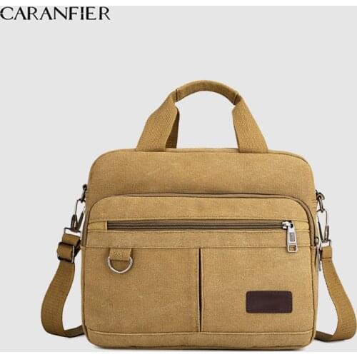 CARANFIER Mens Briefcase Casual Canvas Messenger Bags Large Capacity Outdoor Travel Bags Document Laptop Shoulder Handbags 2019
