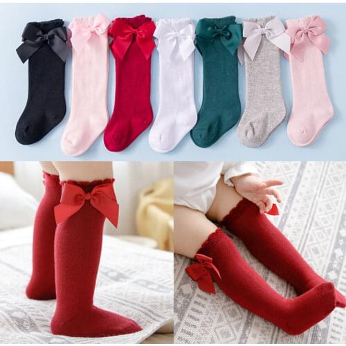 Newborn Baby Girls Socks for Kids Babies Socks Toddlers Girls Big Bow Knee High Long Socks Cotton Leg Warmers Childrens Socks