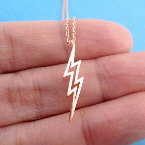 Personality Lightning Shaped Necklace Women Men Gold Rose Gold Stainless Steel Necklaces Gothic Punk Jewelry