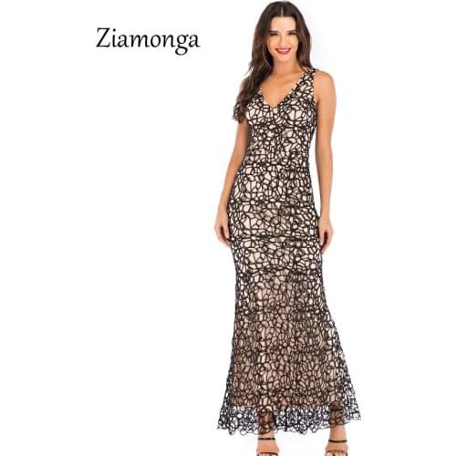 Ziamonga Lace Dress Fashion Clothes Vetements Sundress Vestidos Longo Jurken Women Clothing Maxi Long Dress Elegant Robe Femme