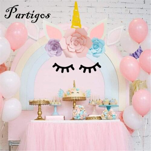 Hot Unicorn Paper Flower Unicornio Horn Ears Birthday Party Decoration Tools Unicorn Decoration Sticker Leisure Party Supplies