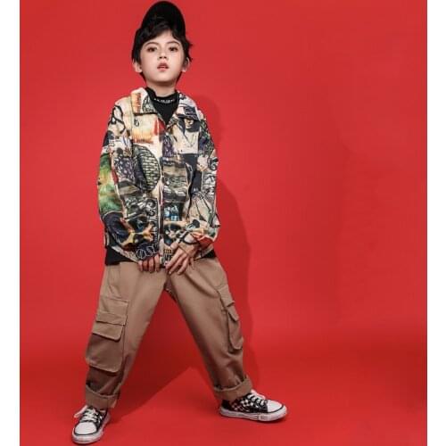 Los niños prenda de hip hop papelería camisa pantalones táctico camuflaje pantalones niños traje de baile de Jazz
