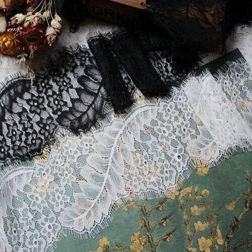 Top Fashion 12cm Wide Black And White Nylon Eyelash fabric Lace Trims Party Clothing Decoration