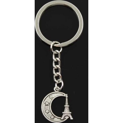 Fashion Keychain 22x19mm Eiffel Tower Paris Moon Pendants DIY Men Jewelry Car Key Chain Ring Holder Souvenir For Gift