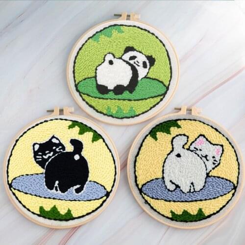 Easy Punch Needle Embroidery Kits Cartoon Lovely Cat Embroidery Needlework Wool Work Handmade Sewing Set