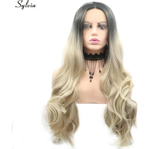 Sylvia Soft Women Hair Dark Root Ombre Blonde Synthetic Lace Front Wigs Long Wavy Hair High Temperature Fiber For Drag Queen Wig