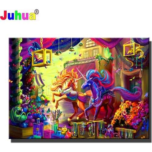 Fantasy Unicorn Castle diamond painting cross stitch Full Square Round diamond embroidery CArtoon Horse Crystal mosaic Set