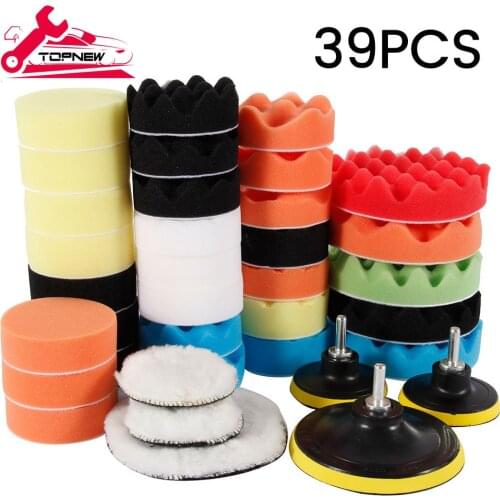Polishing Pad Kit,39pcs Sponge Buffing Pads for Car Foam Drill,Car Care Polisher Buffing Kit for Waxing, Polishing,Sealing Glaze