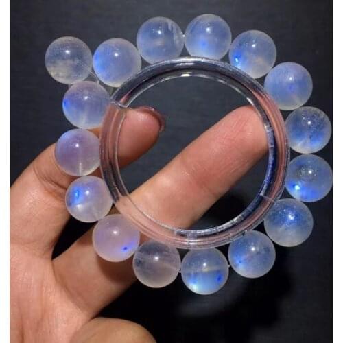 Genuine Natural Blue Light Moonstone Clear Round Beads Bracelet 12.6mm Women Men Jewelry Moonstone Beads AAAAA