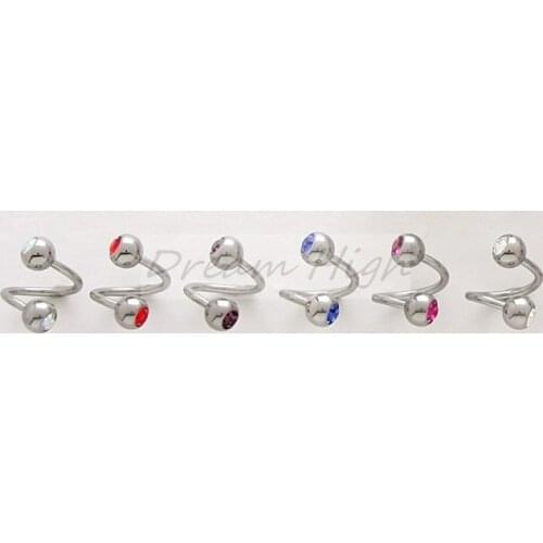 Wholesale navel piercing Screws Nose Ring Ear Piercing Crystal Gem 16G Fashion Body Jewelry