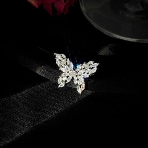 14K White Gold color Butterfly Shape with Natural Zircon Open Ring for Women 925 Jewelry Wedding Bizuteria Rings Box