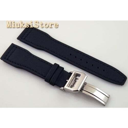 Parnis 22mm black fabric leather strap stainless steel deployment buckle watch accessories