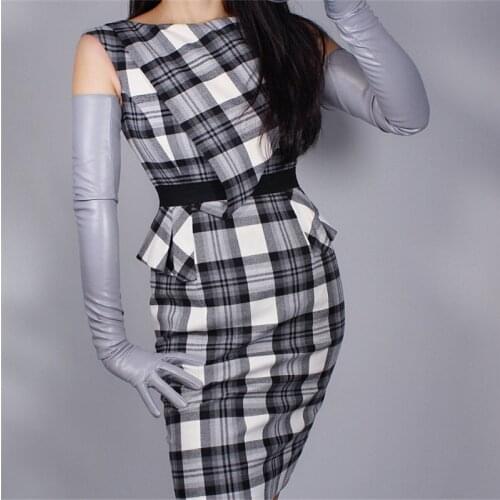 Extra Long Leather Gloves 70cm Long Section Emulation Leather Sheepskin Silver Gray Light Gray Gun Color Female PU Gloves WPU72