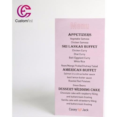 50pcs/lot Personalized menu pink with gray menu whole set available MU006