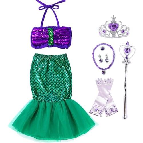 Mermaid Dress Little Girl Summer Princess Costume Cosplay Ariel Children Christmas Party Fancy Dress Up Kids Beach Clothing