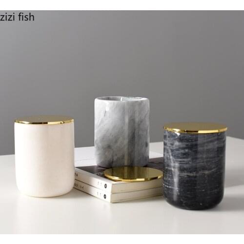 Candle Holders Aromatherapy Candle Can Marble Golden Lid Ceramic Jar Dressing Table Cosmetic Containers Storage Jars and Lids