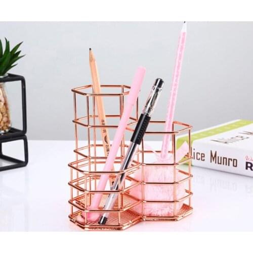 3 Grid Hexagonal Pen Holder Desktop Cosmetic Make up Stationery Case Makeup Brush Storage Organizer Container Box porta lapis
