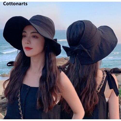 Fashion Bow Decoration Sun Hats Empty Top Hat Women Anti-UV Hiking Hat Ladies Travel Foldable Big Brim Hat Sunscreen Beach Caps