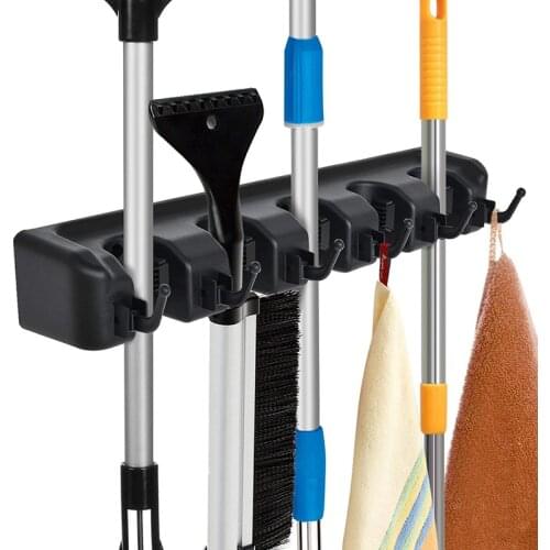 Auto-adjust Broom Mop Holder Rack Effortless Removal and Firmly Hold for Storage Broom Mop Rakes and Tools